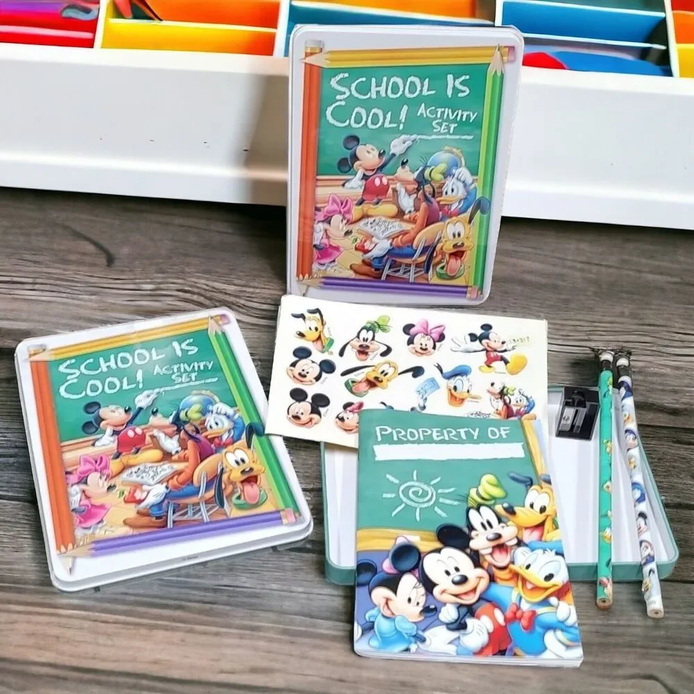 Set of 2 New Disney Mickey Mouse & Friends School is Cool Activity Pencil Tins